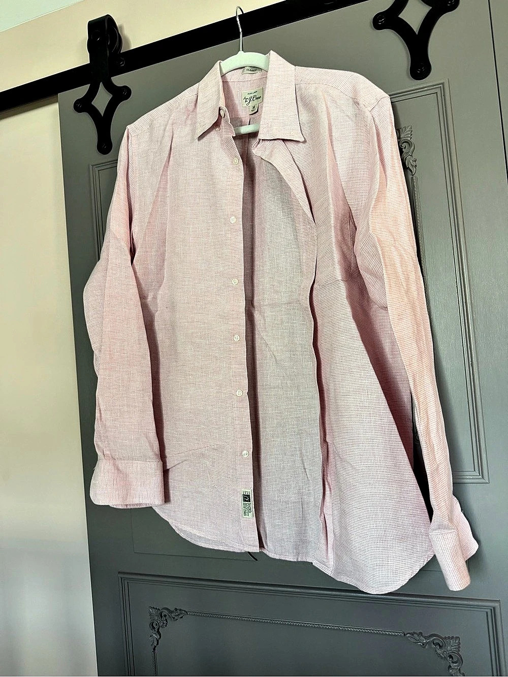 J.Crew Classic Irish Linen shirt Checkered Linen Shirt in Pink & White